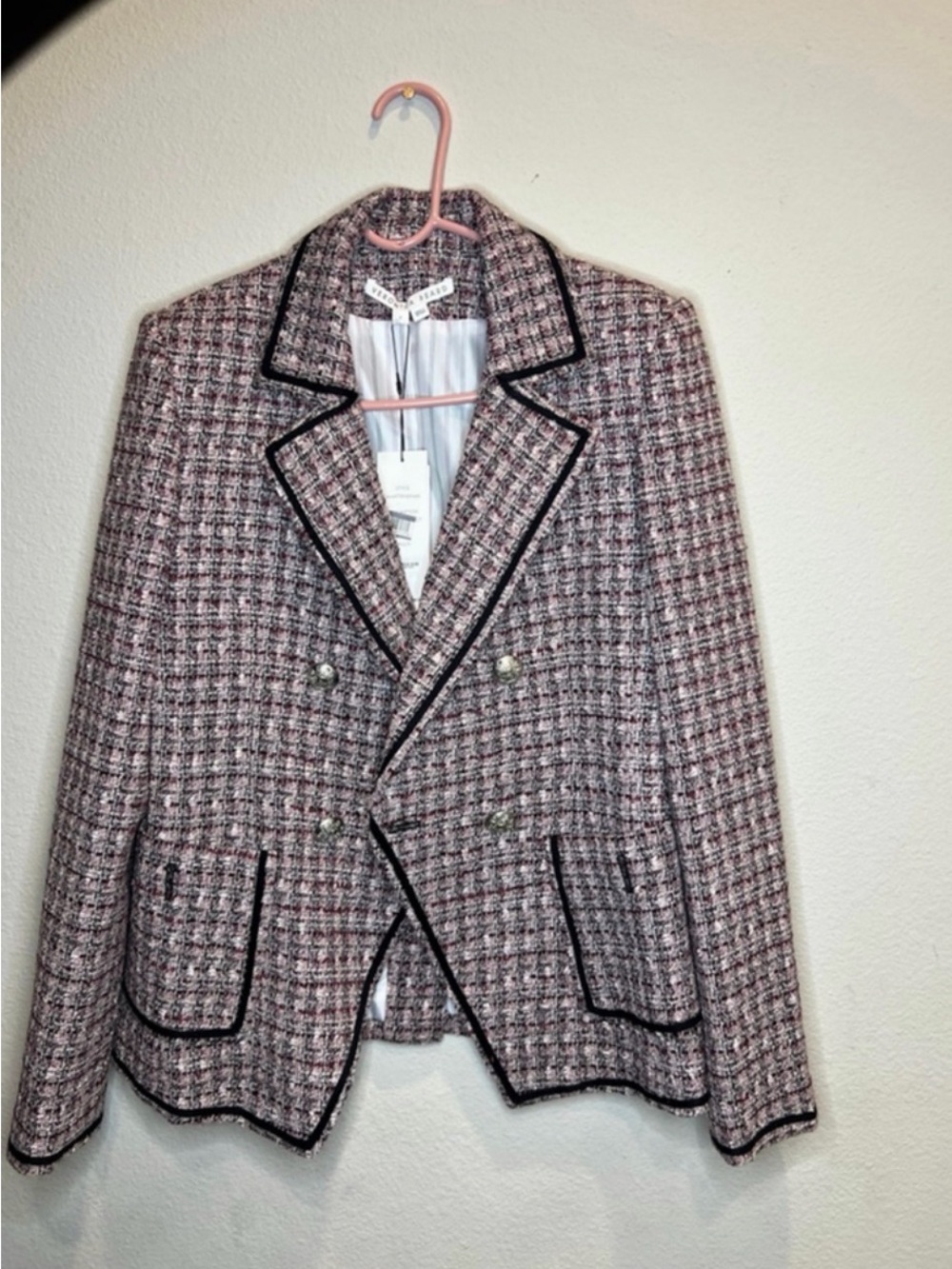 NWOT Veronica Beard Theron Double-Breasted Tweed Blazer Pink Purple Size 8 - Picture 7 of 9
